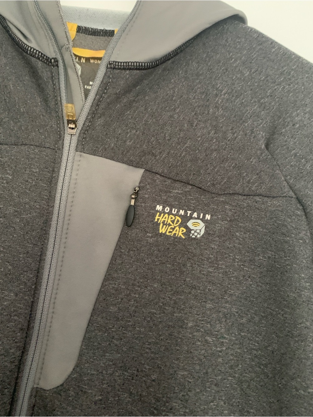 Mountain Hardwear Women's Gray Hooded Zip fleece with Yellow Logo